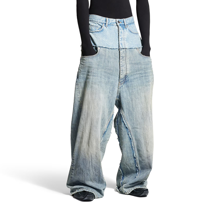 NIGO Balenciaga Men's Old Solid Color Splicing Old Jeans Casual Cut-Up Baggy Straight Pants Ngvp #nigo1146