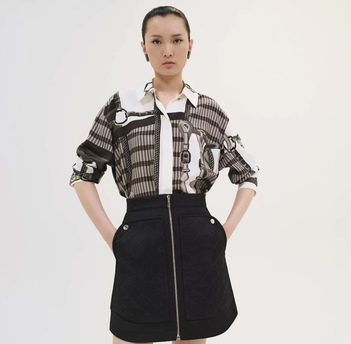 NIGO Hermes Women's Summer Jacquard Solid Color Silk Loose Lapel Long Sleeve Shirt Ngvp #nigo1144