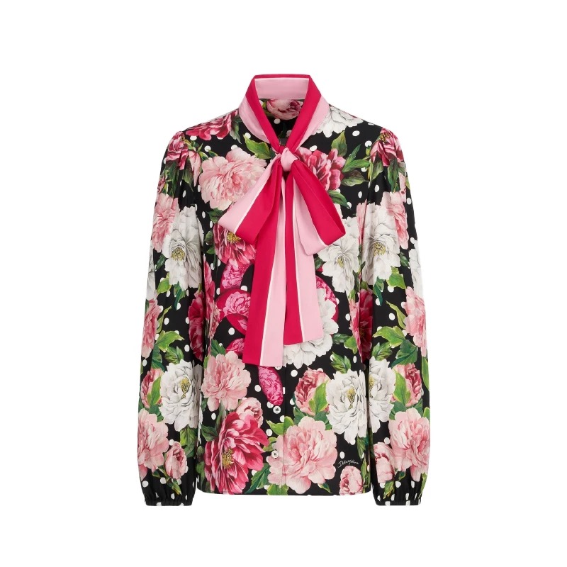 NIGO Dolce&Gabbana Women's Spring And Summer Floral Printing Lace-up Long Sleeve Silk Shirt Casual Half Skirt Ngvp #nigo1153