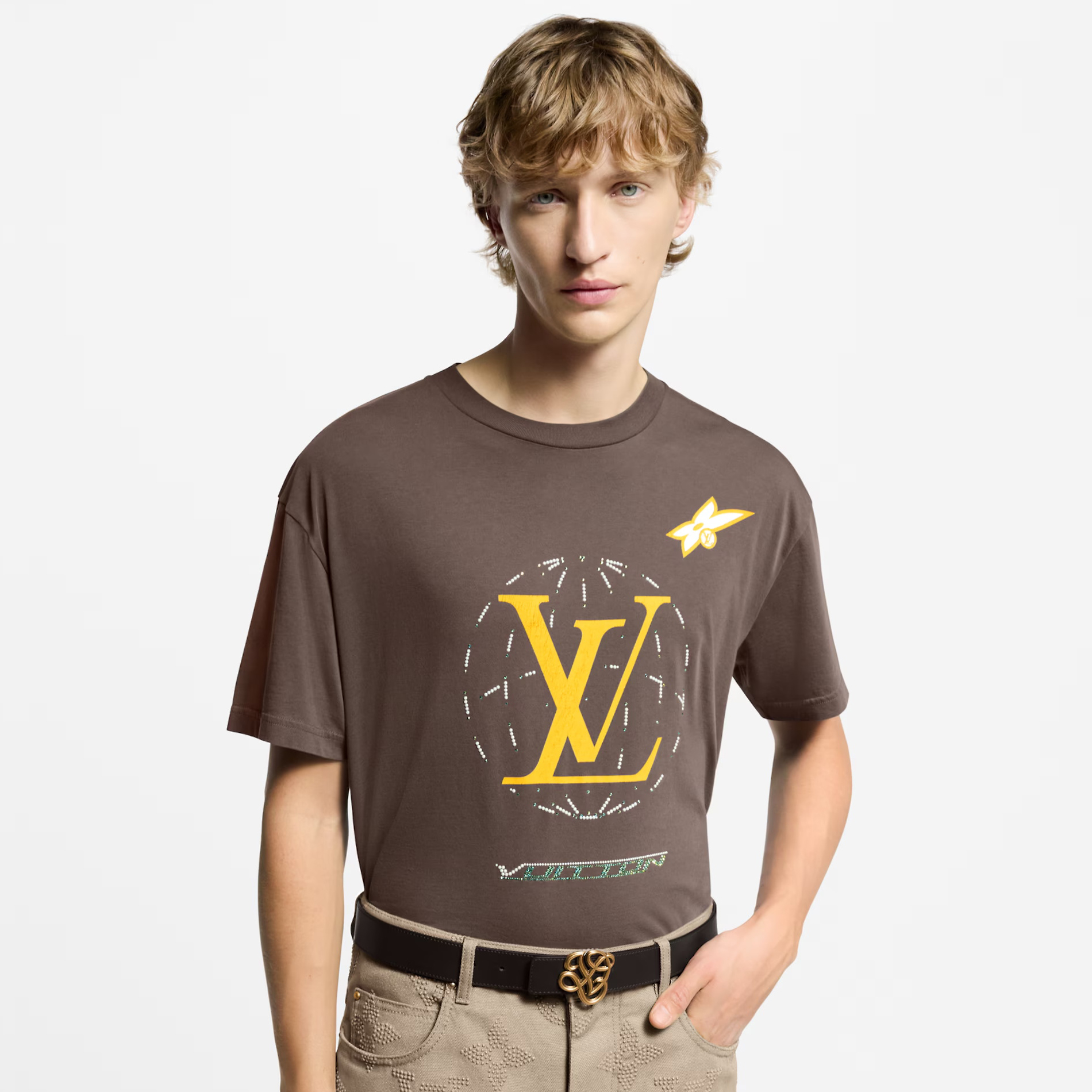 NIGO Louis Vuitton Men's Summer Graphic Print Round Neck Brown Cotton Short Sleeve T-Shirt #nigo75494