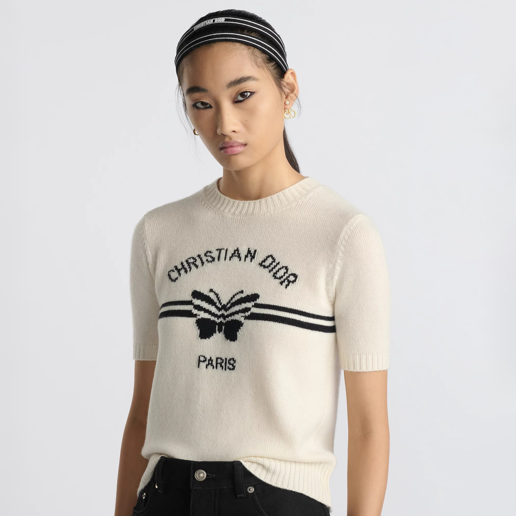 NIGO DIOR Women‘s Summer Solid Color Pattern Printed Round Neck Knit Short Sleeve Cashmere Sweater T-Shirt #nigo75482