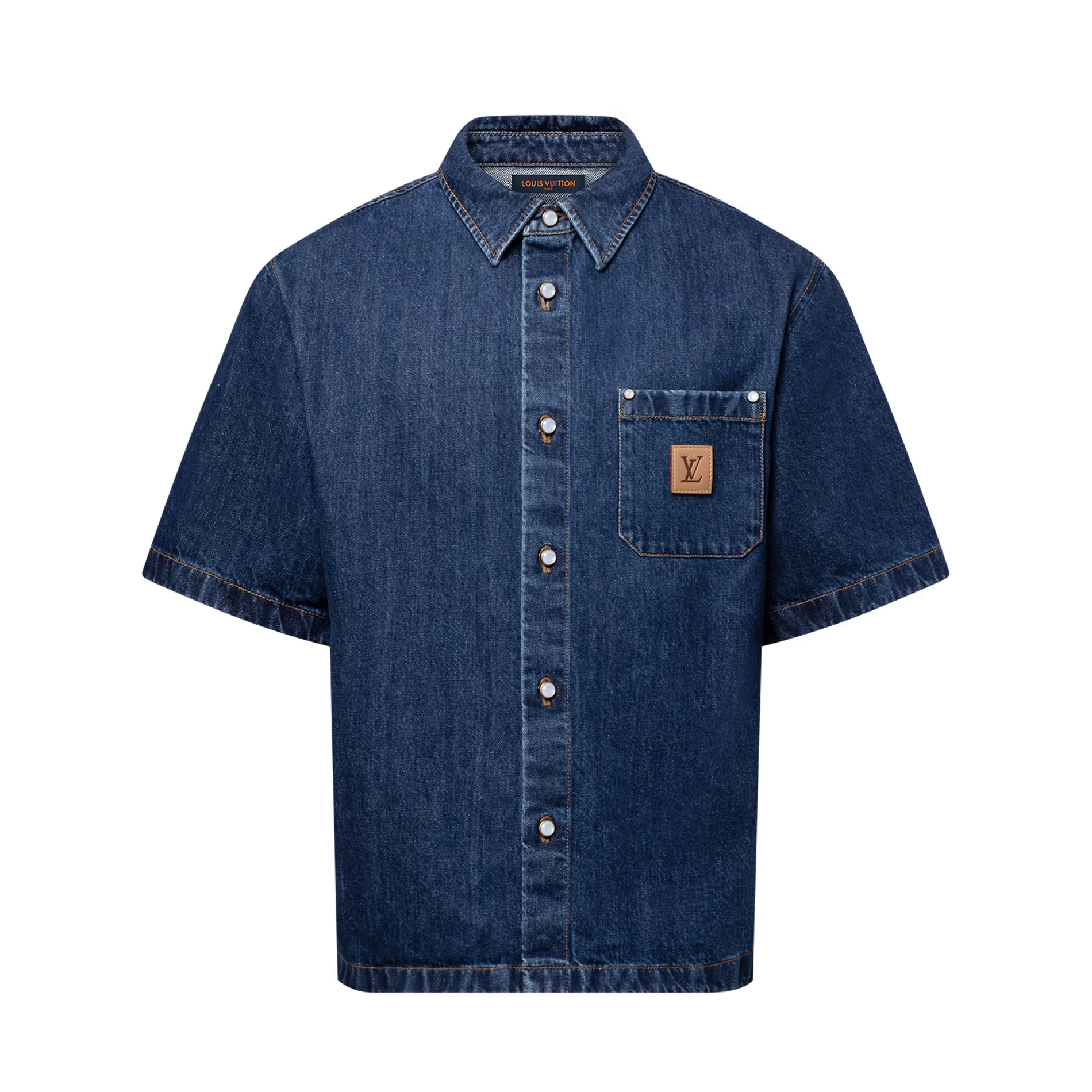 NIGO Louis Vuitton Men's Spring And Summer Solid Color Single Breasted Short Sleeved Denim Shirt #nigo75478