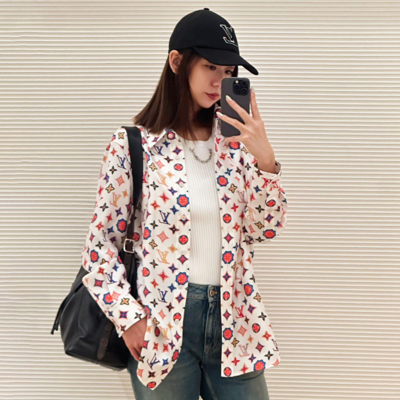 NIGO Louis Vuitton Women's Summer Colorful Letter Printed Silk Single Breasted Long Sleeve Shirt #nigo75483