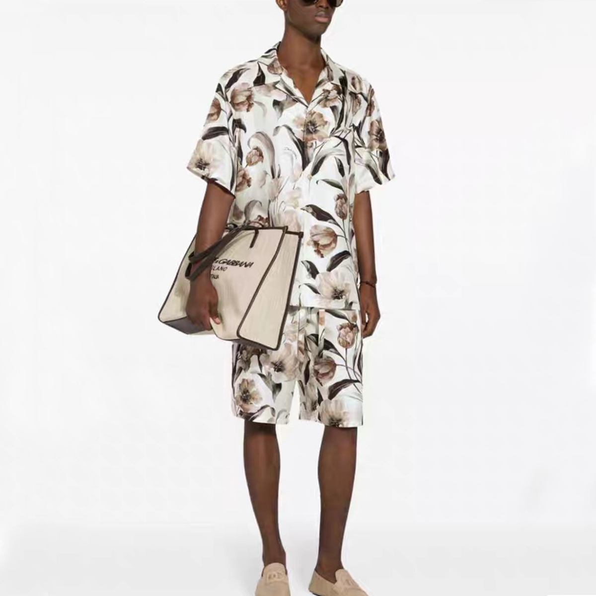 NIGO Dolce&Gabbana Men's Summer Floral Print Cotton Lapel Short Sleeve Shirt Casual Bermuda Shorts Suit Set Ngvp #nigo1155