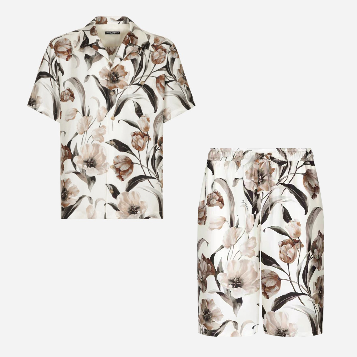 NIGO Dolce&Gabbana Men's Summer Floral Print Cotton Lapel Short Sleeve Shirt Casual Bermuda Shorts Suit Set Ngvp #nigo1155