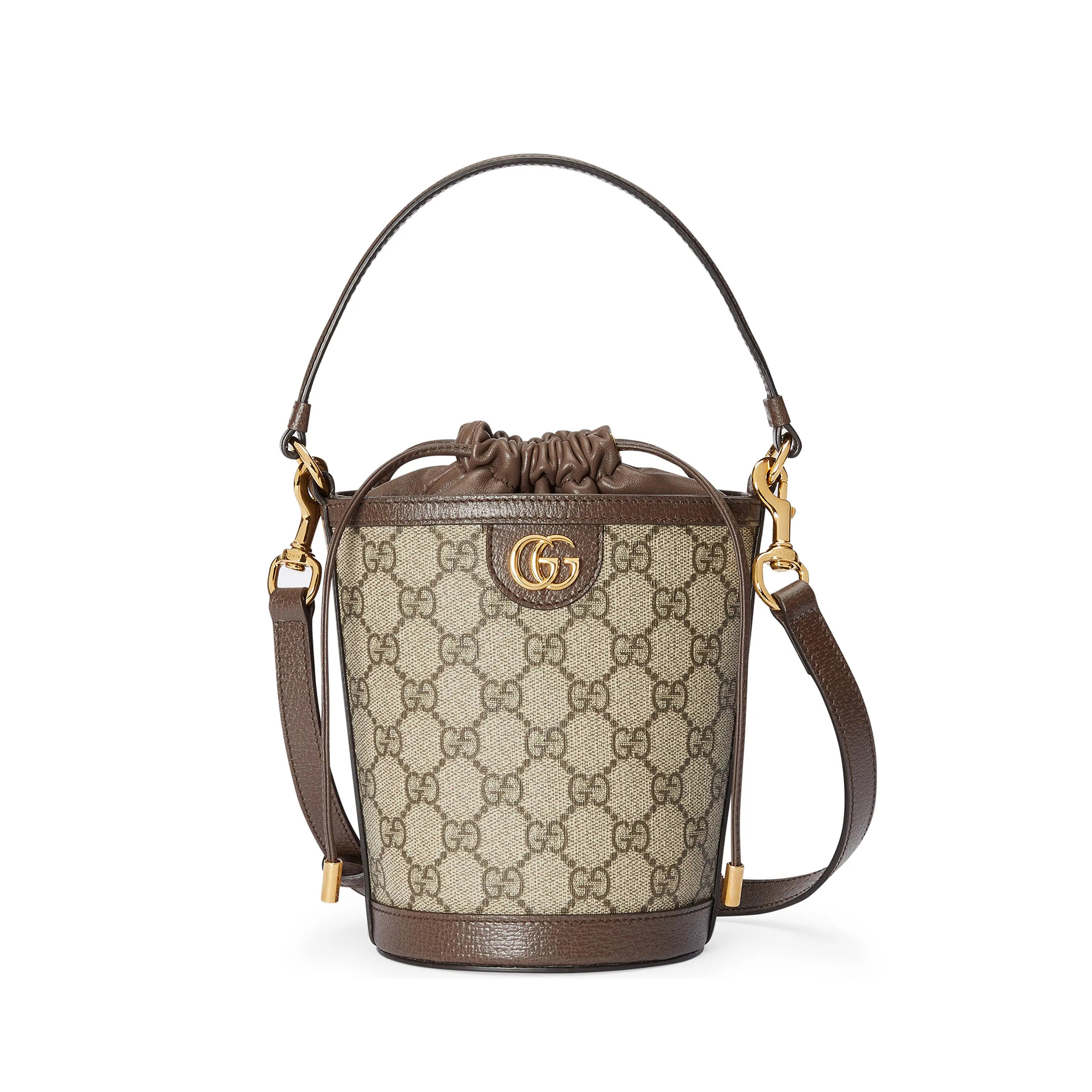 NIGO Gucci Women‘s Ophidia Brown Adjustable Shoulder Strap Drawstring Closure Canvas Spell Leather Bucket Bag Single Shoulder Crossbody Handbag Bags #nigo75549