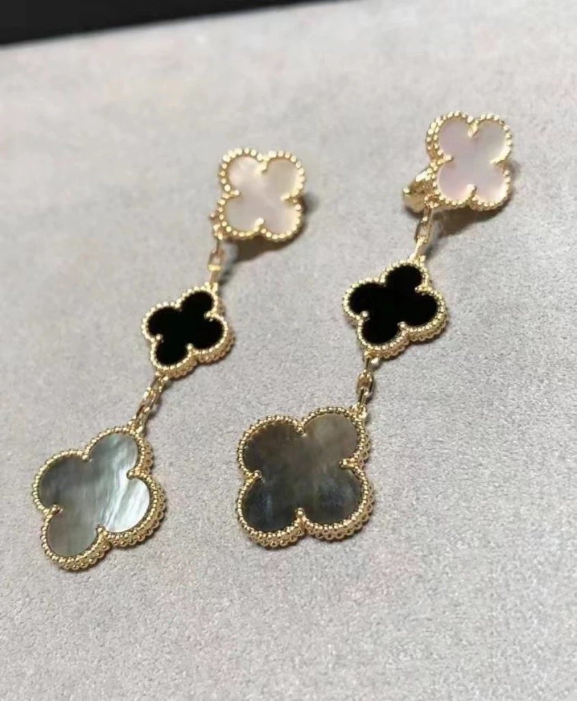 NIGO Van Cleef&Arpels Women's Fashion Clover Pattern Three Flowers Vintage Earrings Jewelry #nigo75528