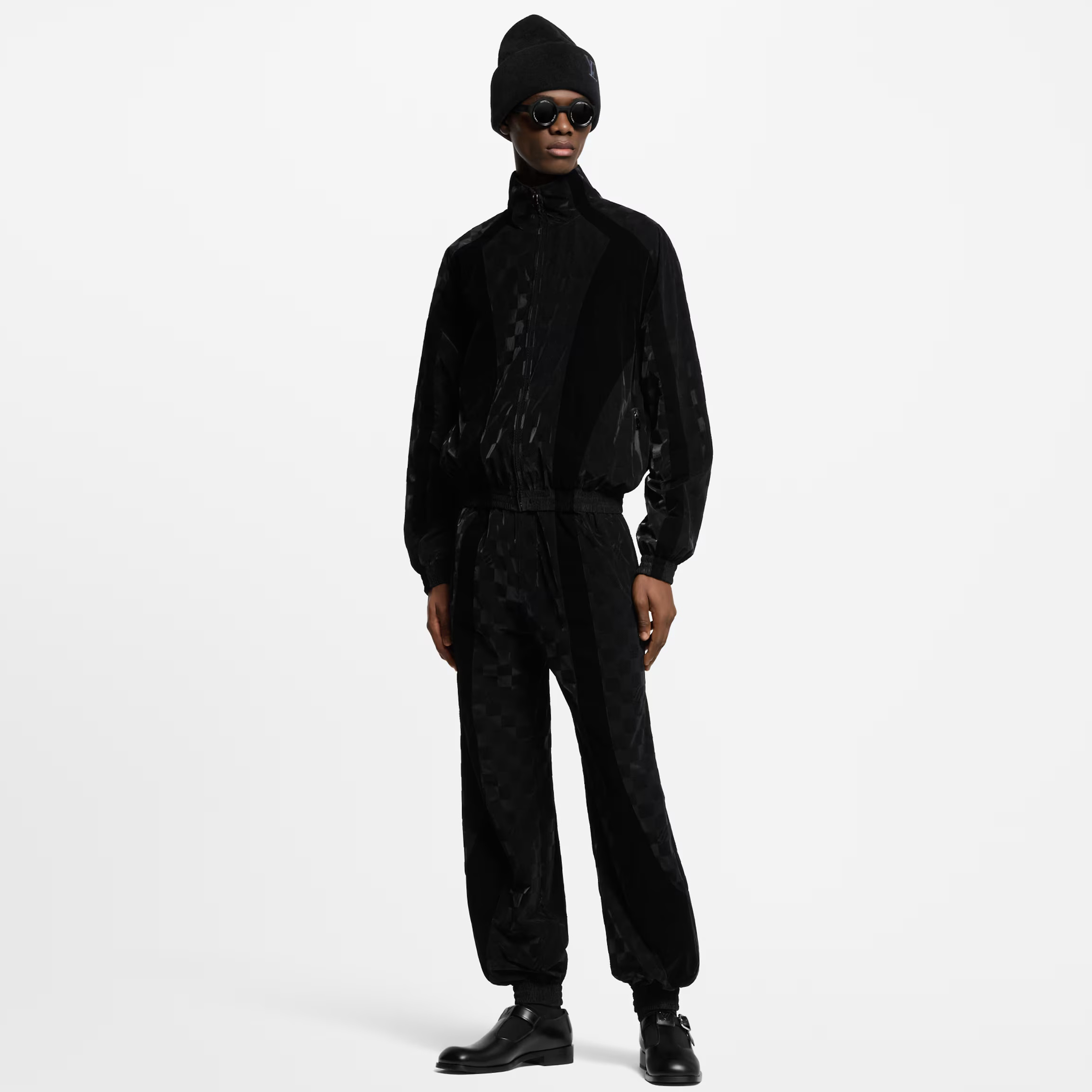 NIGO Louis Vuitton Men's Spring & Fall Damier Flocked Tech Sport Zipper Long Sleeve Jacket Elastic Waist Drawstring Knit Sweatpants Pants Set Suit #nigo75518