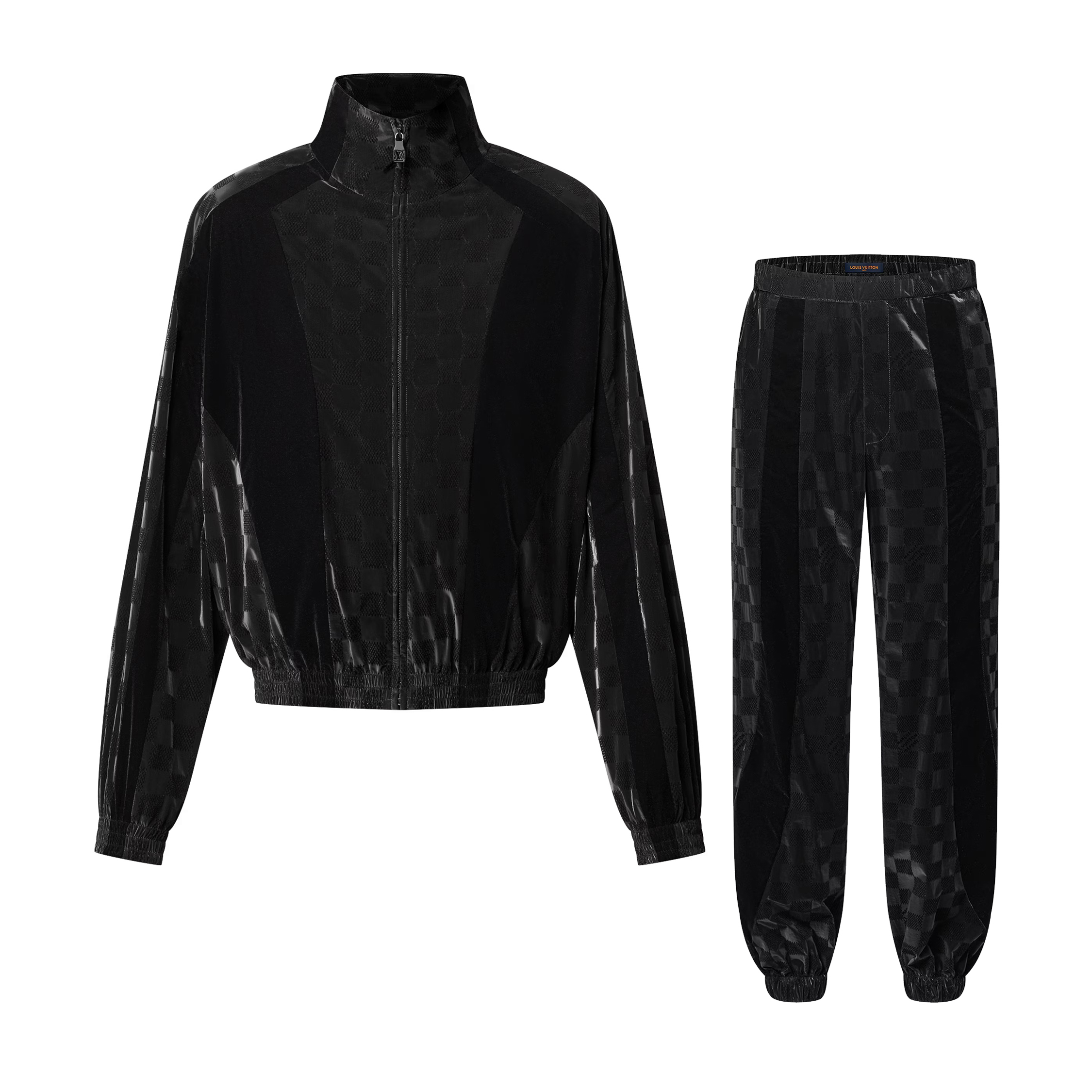 NIGO Louis Vuitton Men's Spring & Fall Damier Flocked Tech Sport Zipper Long Sleeve Jacket Elastic Waist Drawstring Knit Sweatpants Pants Set Suit #nigo75518