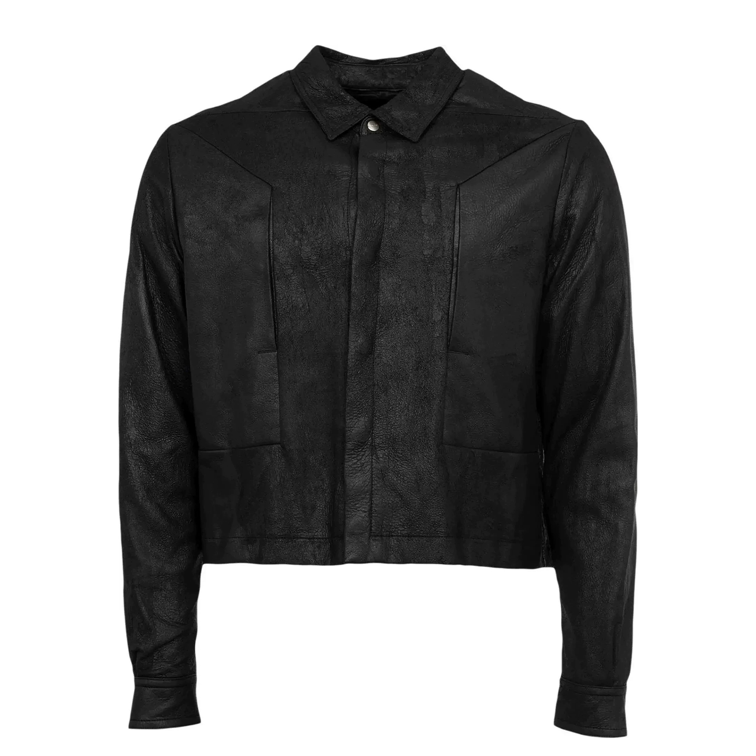 NIGO Rick Owens Men's Spring And Fall Single-Breasted Solid Color Long Sleeve Fitted Short Leather Shirt Ngvp #nigo1162