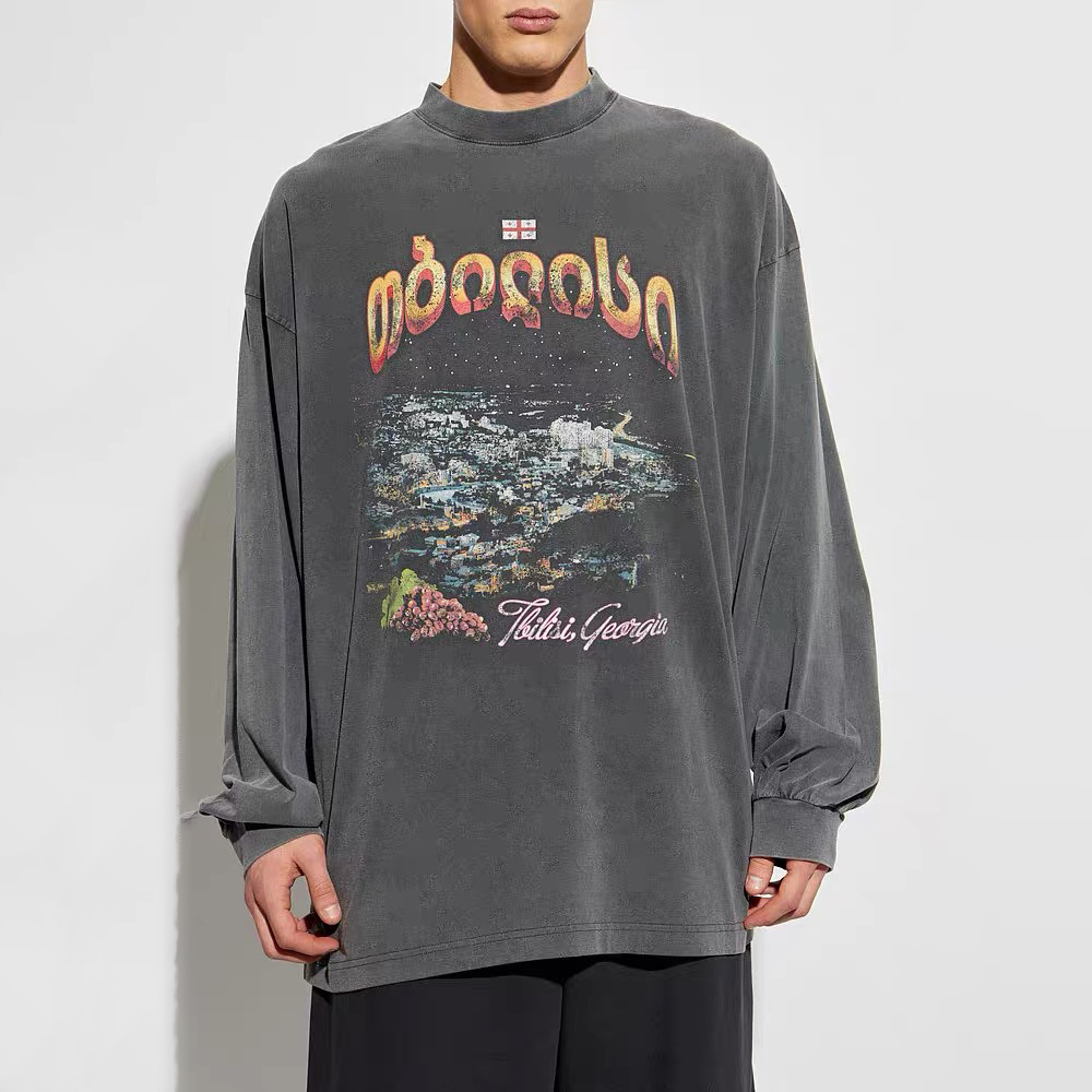NIGO Balenciaga Men's Summer Letter Printed Round Neck Loose Faded Tbilisi Long Sleeve Short Sleeve T-Shirt Ngvp #nigo1156