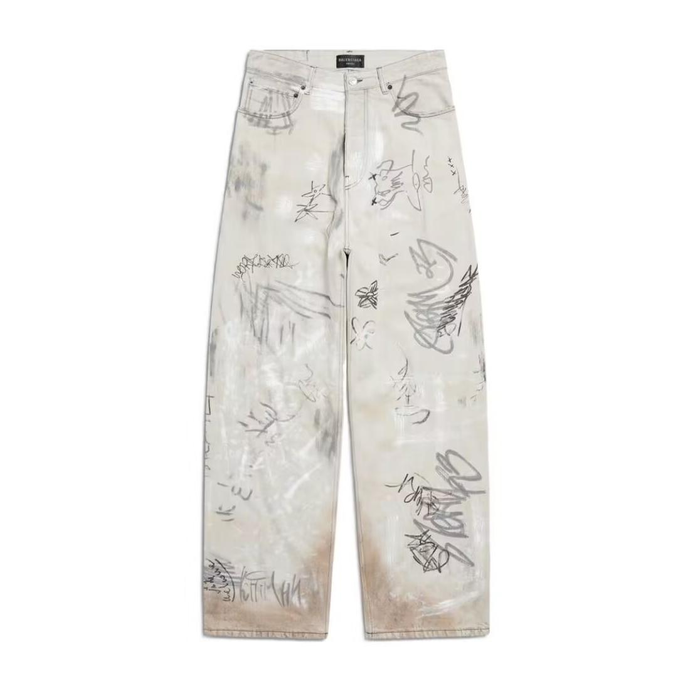 NIGO Balenciaga Men's Spring And Autumn Graffiti Retro Old Workwear Pants White Baggy Jeans High Street Fashion Straight Casual Pants Ngvp #nigo1184