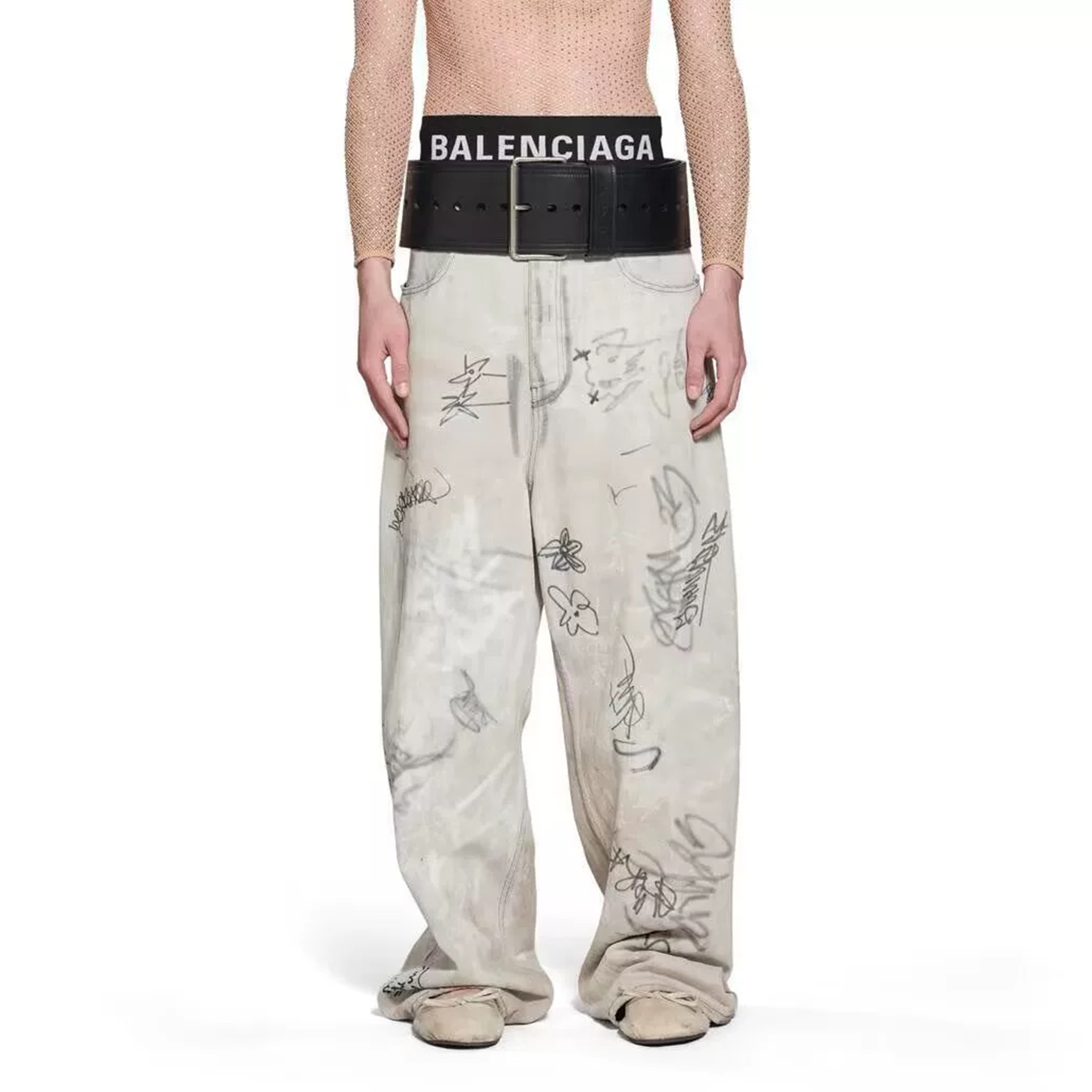 NIGO Balenciaga Men's Spring And Autumn Graffiti Retro Old Workwear Pants White Baggy Jeans High Street Fashion Straight Casual Pants Ngvp #nigo1184