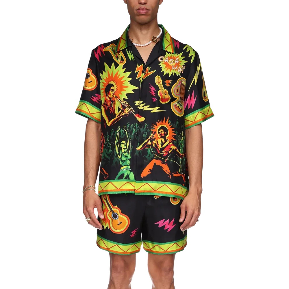 NIGO Casablanca Men's Summer Rock Pattern Print Lapel Single Breasted Short Sleeved Shirt Loose Casual Shorts Set Suit #nigo75543