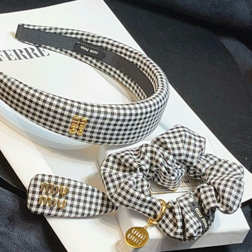 NIGO MiuMiu Women's Black and White Checkered Printed Hair Bands Headbands Hair Bands Hair Clips Jewelry #nigo75549