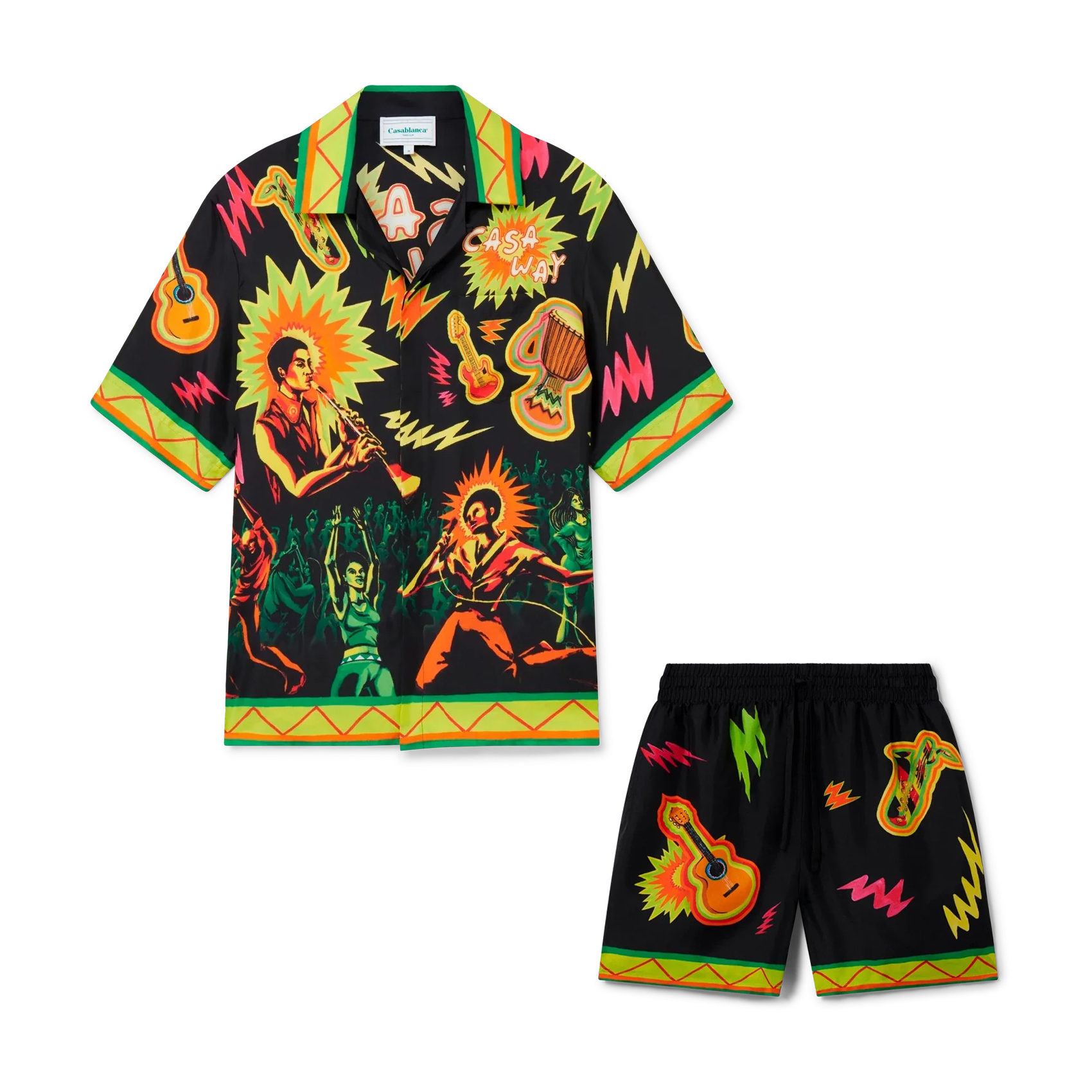 NIGO Casablanca Men's Summer Rock Pattern Print Lapel Single Breasted Short Sleeved Shirt Loose Casual Shorts Set Suit #nigo75543