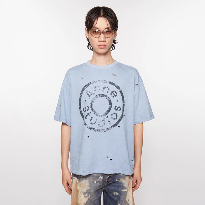 NIGO Acne Studios Men Women Round Neck Pullover Logo Printed Hole Breaking Solid Color Loose Short Sleeve T-Shirt #nigo71976