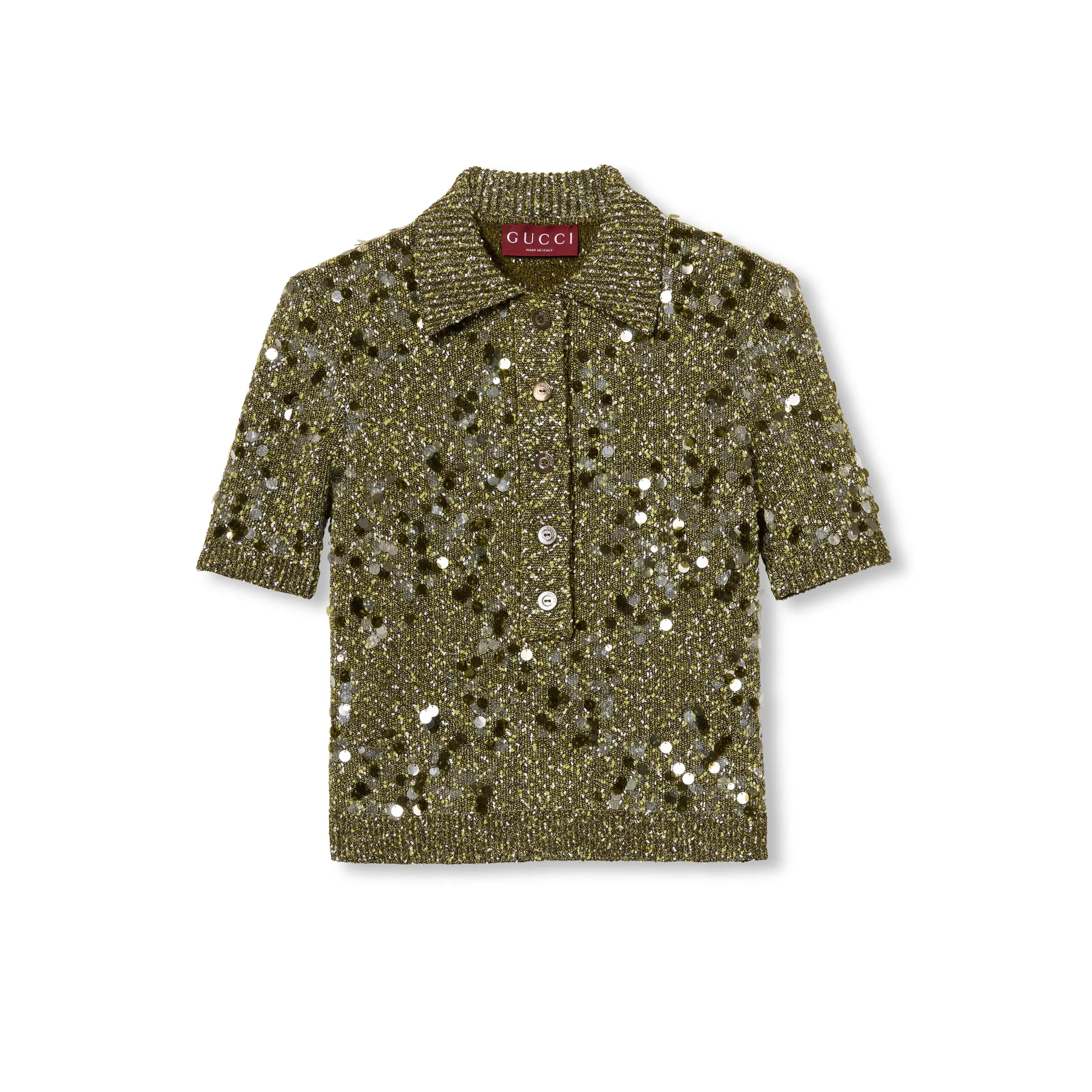 NIGO Gucci Women's Spring/summer Viscose Fibre Tweed Blend Polo Shirt Blue Green Sequin Embroidery Lapel Knit Top T-shirt Stretchy Straight Hem Skirt Short Skirt Suit Set  #nigo81123