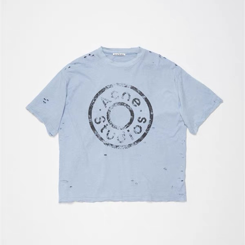 NIGO Acne Studios Men Women Round Neck Pullover Logo Printed Hole Breaking Solid Color Loose Short Sleeve T-Shirt #nigo71976