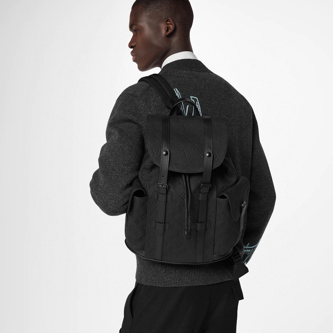 NIGO Louis Vuitton CHRISTOPHER Men's Black Dark Logo Printed Drawstring Flap Closure Cowhide Leather Backpack Shoulder Bag Bags #nigo75563