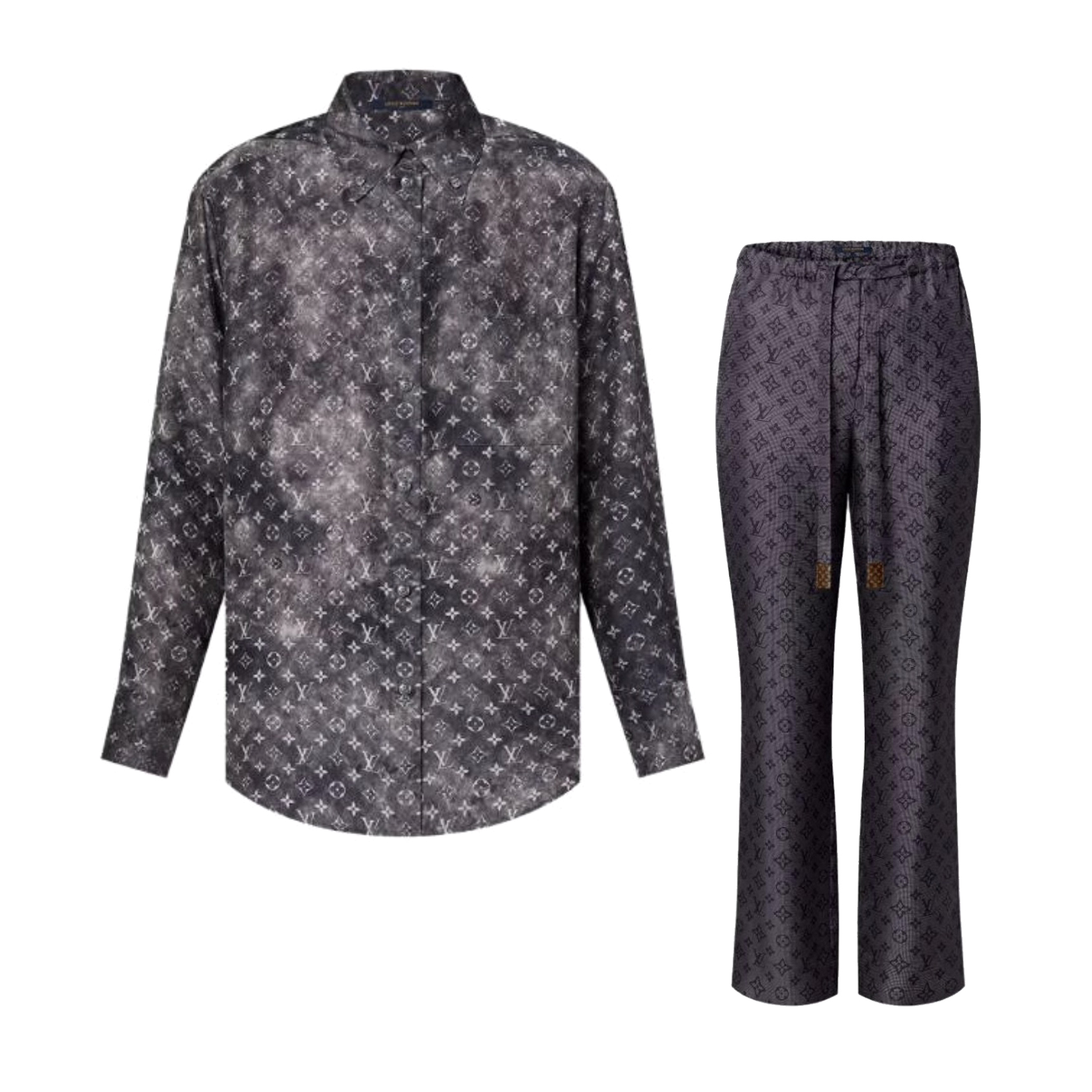 NIGO Louis Vuitton Women‘s Summer Letter Printed Single Breasted Long Sleeve Shirt Lace Up Casual Pants Set Suit #nigo75558