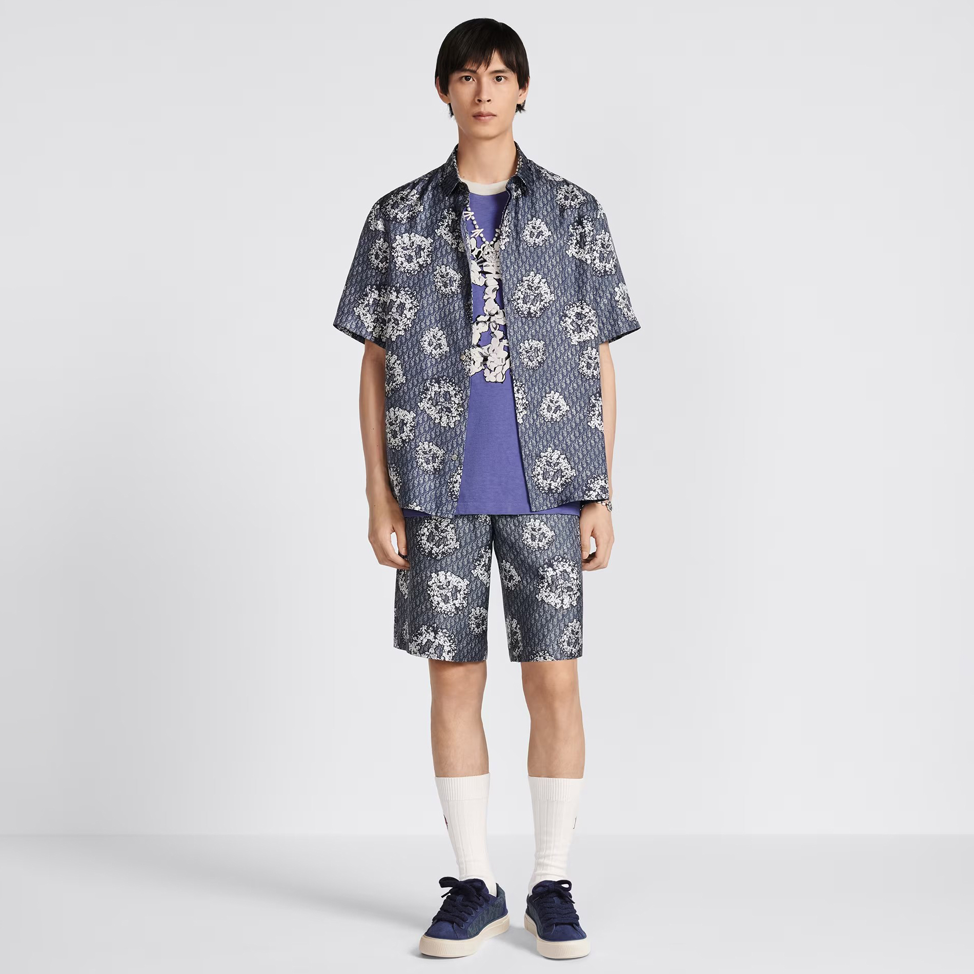 NIGO Dior Men's Summer Letter Printed Snowflake Picture Single Breasted Short Sleeve Shirt Casual Shorts Suit Set #nigo75573