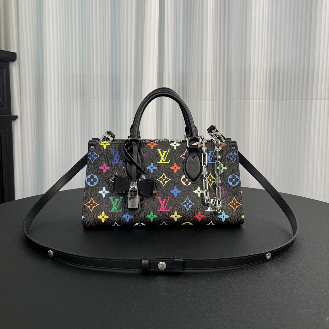 NIGO Louis Vuitton Lv X Tm Onthego East West Chain Women's Removable Shoulder Strap Zipper Closure Colorful Monogram Printed Printed Coated Canvas Leather Trimmed Shoulder Crossbody Bag Bags #nigo75561