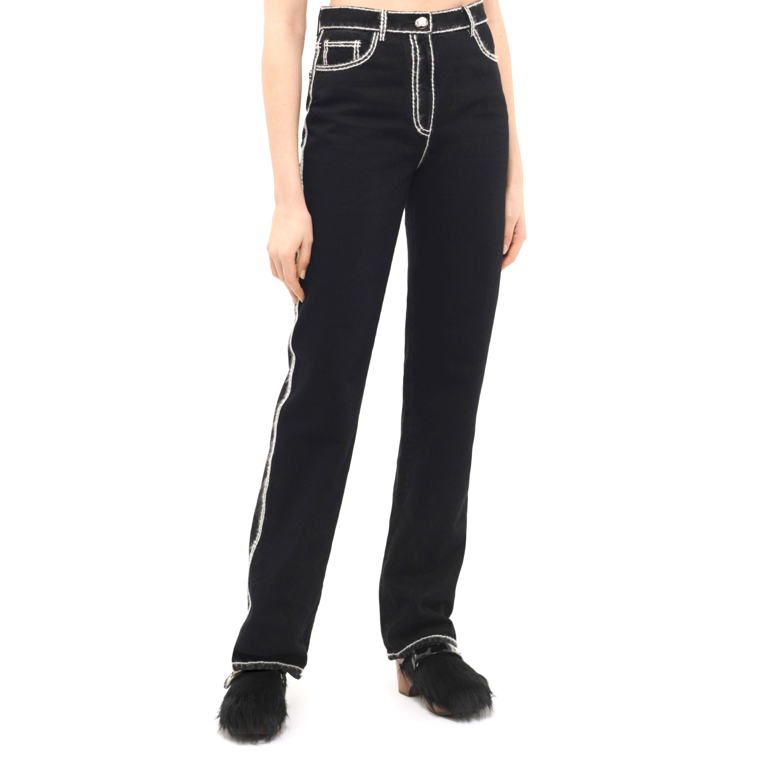 NIGO Chanel Women's Autumn and Winter Solid Color White Line Casual Jeans Pants #nigo75569