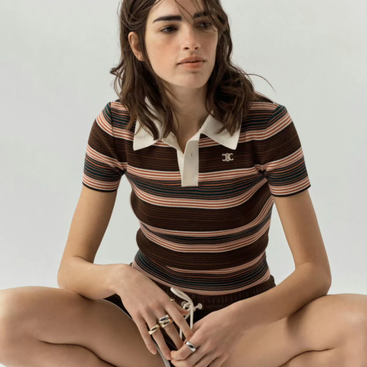 NIGO Celine Women's Summer Striped Printed Knit Polo Neck Short Sleeve T-Shirt #nigo75571