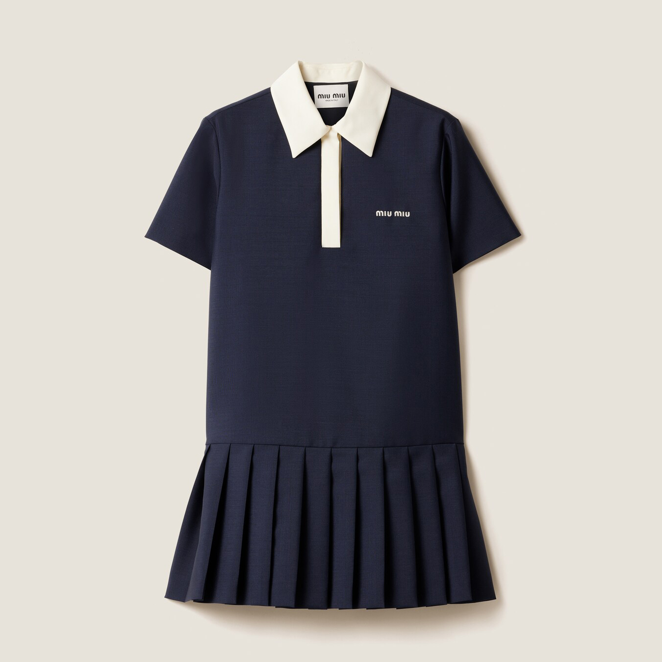 NIGO MiuMiu Women's Summer Solid Color Logo Embroidery Pleated Fine Sister Mini Short Sleeve Dress Short Dress #nigo75582