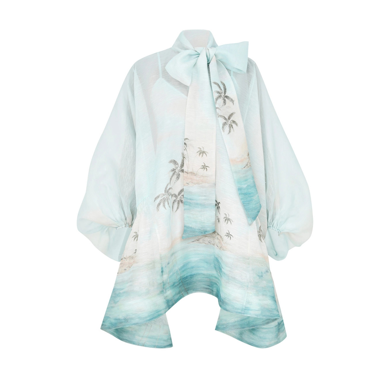 NIGO Zimmermann Women's Summer Blue Beach Pattern Printed Flutter Design Long Sleeve Dress #nigo75612