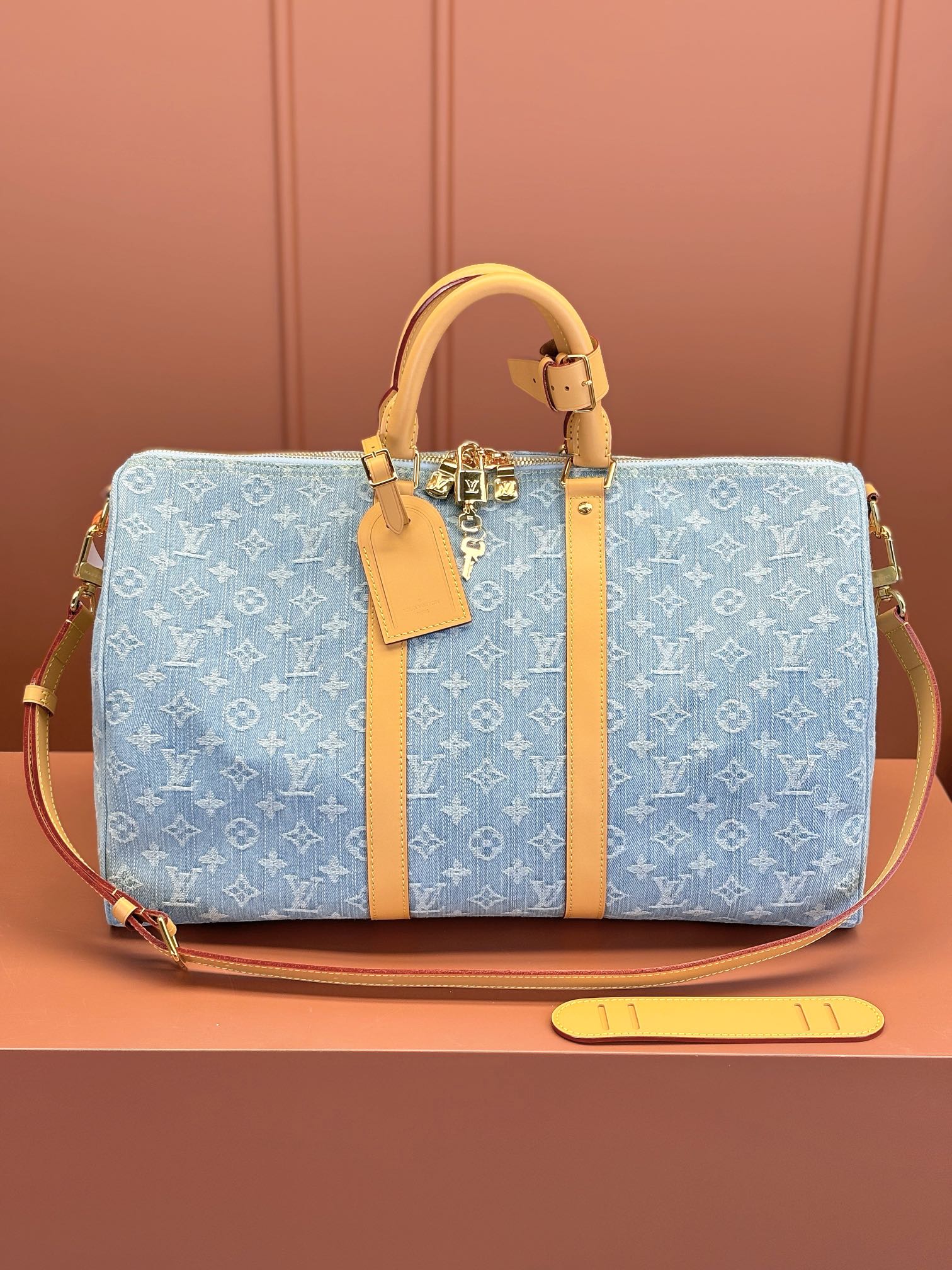 NIGO Louis Vuitton Keepall Bandoulière 45 Women's Blue Detachable Adjustable Shoulder Strap Zipper Closure Canvas with Leather Shoulder Slanting Tote Travel Bag Bags #nigo72164