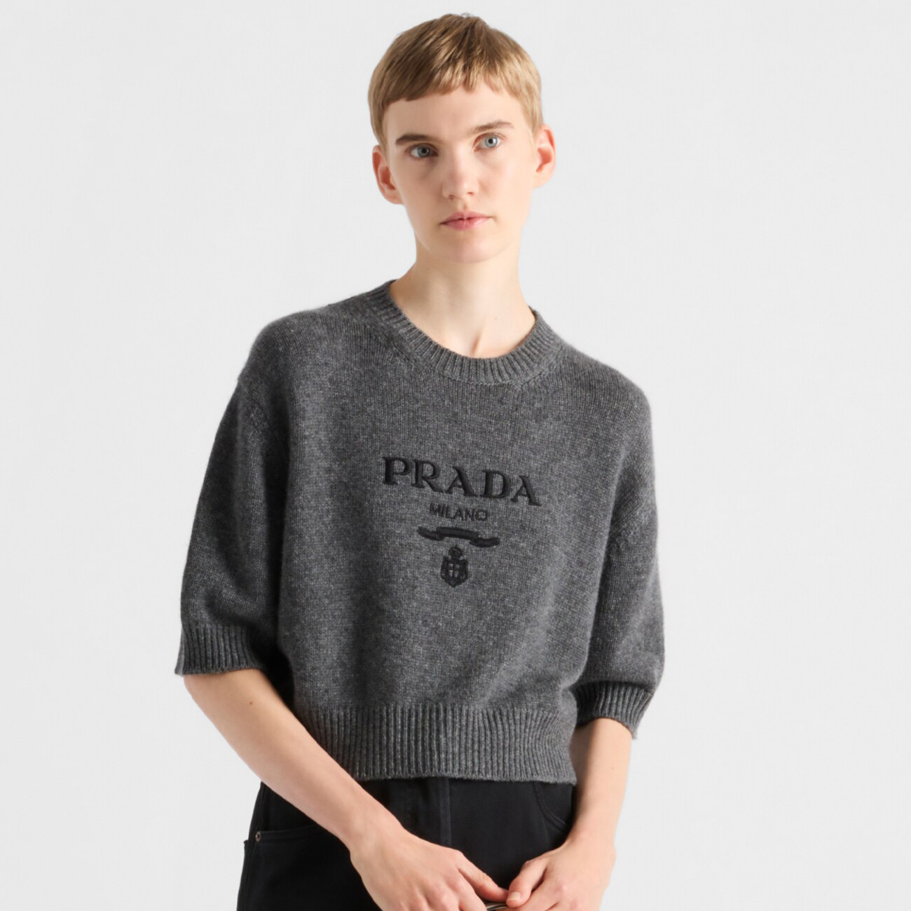 NIGO Prada Women's Summer Solid Color Logo Print Round Neck Wool Knit Short Sleeve Sweater T-Shirt #nigo75581