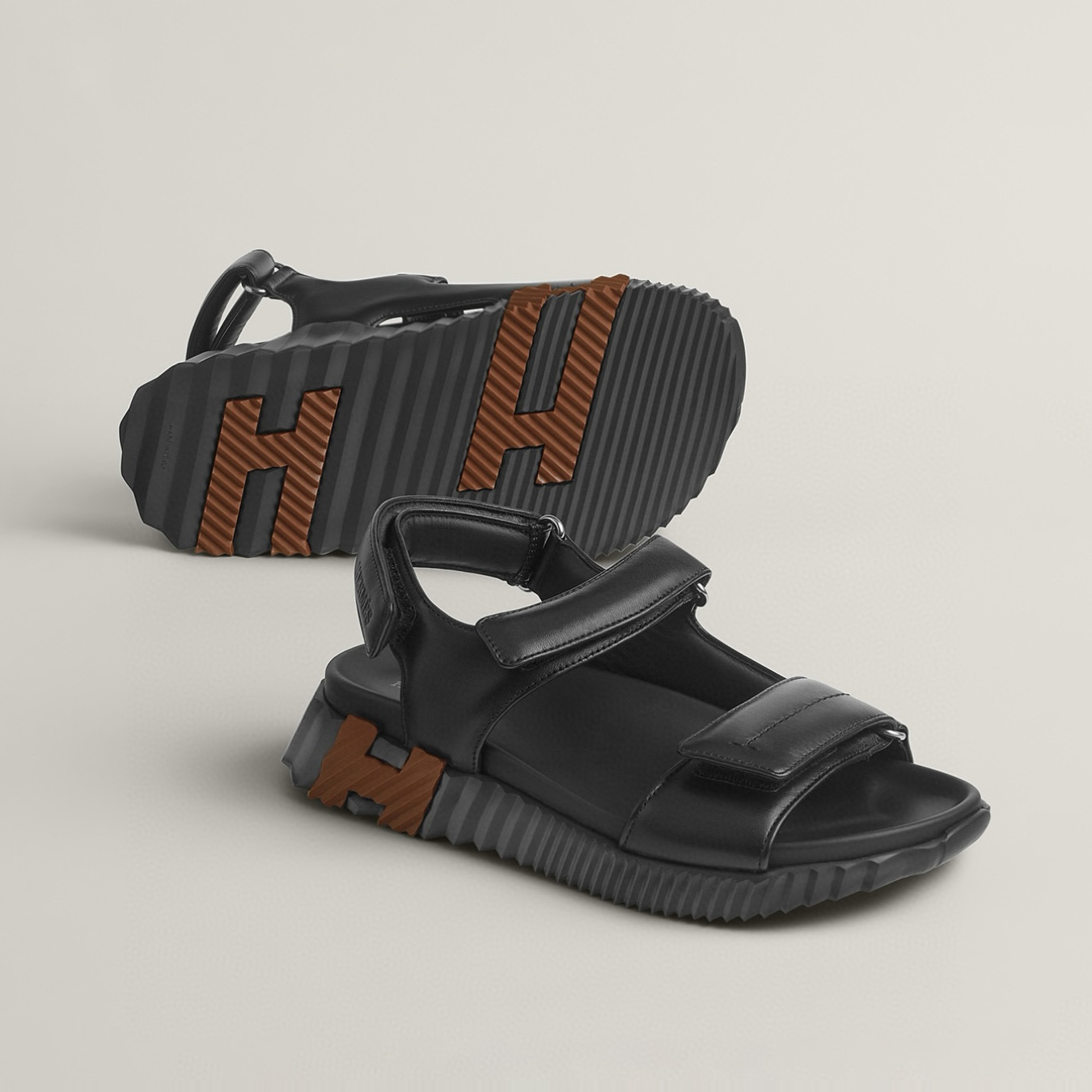 NIGO Hermes Junior Women's Summer Solid Color Leather Round Toe Velcro Sandals Shoes #nigo75614