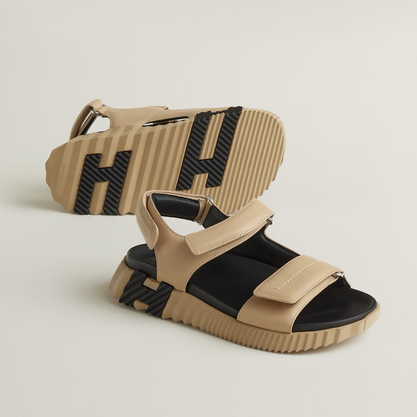 NIGO Hermes Junior Women's Summer Solid Color Leather Round Toe Velcro Sandals Shoes #nigo75614