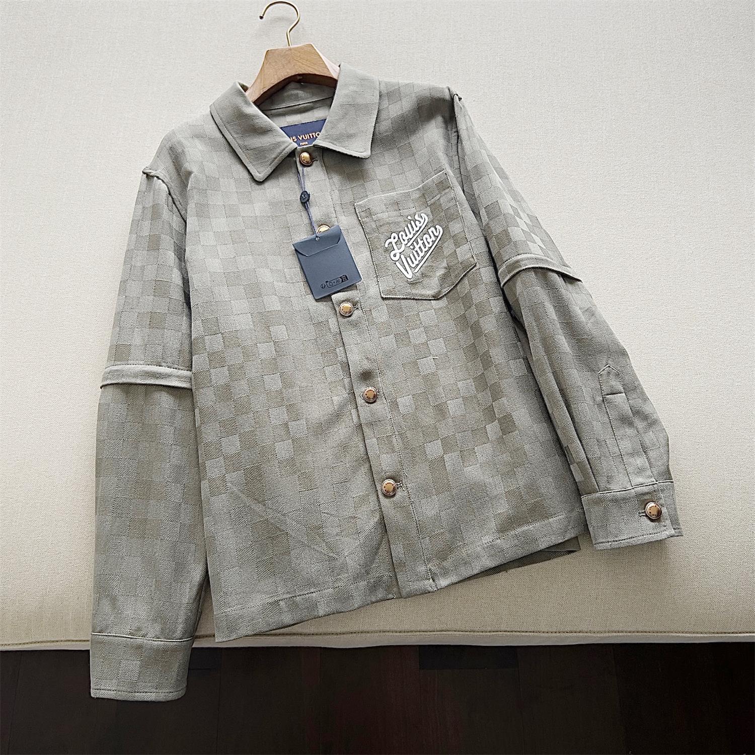 NIGO Louis Vuitton Men's Spring/Summer Solid Color Checkerboard Print Removable Sleeve Single Breasted Shirt #nigo75596