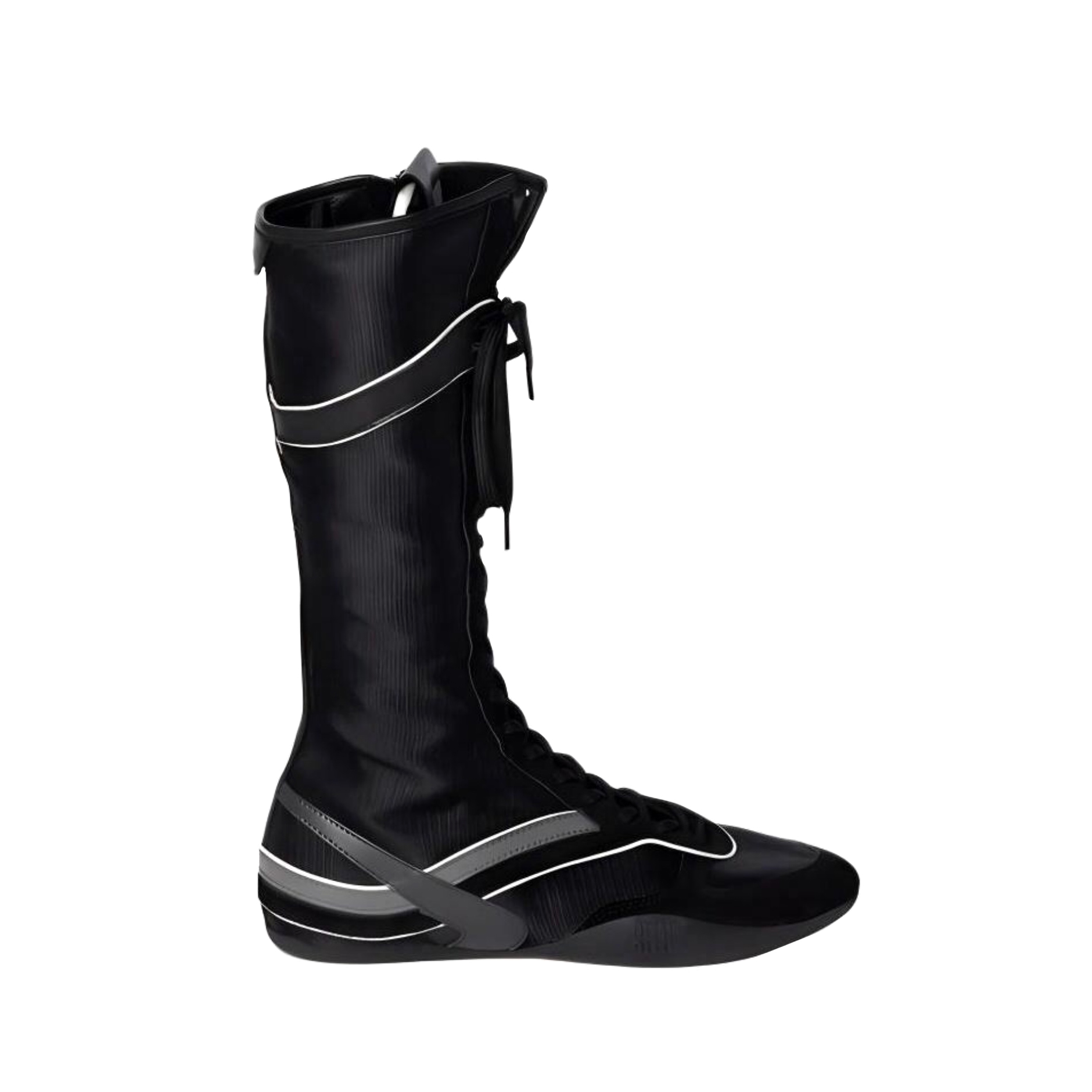 NIGO MiuMiu Gymnasium Women's Four Seasons Solid Color Round Toe Zipper Lace Up Tall Mid Calf Boots Shoes #nigo75592