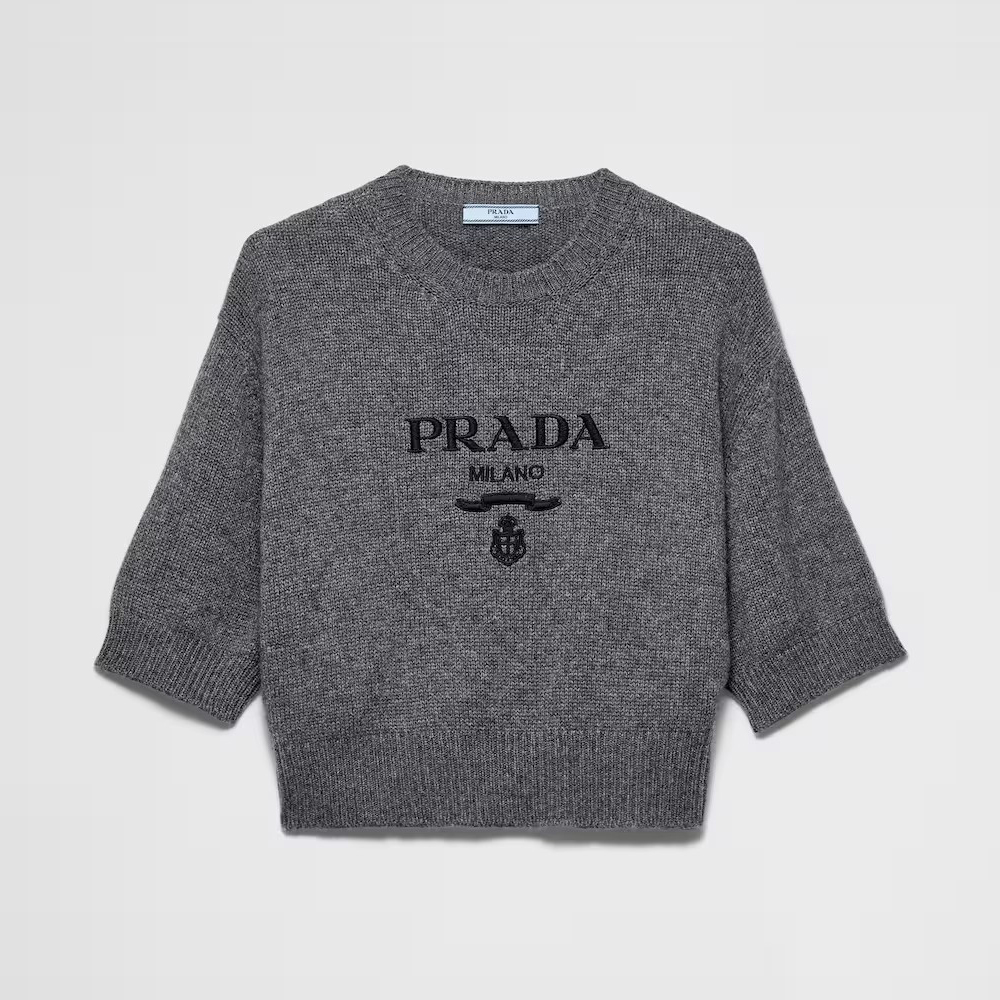 NIGO Prada Women's Summer Solid Color Logo Print Round Neck Wool Knit Short Sleeve Sweater T-Shirt #nigo75581