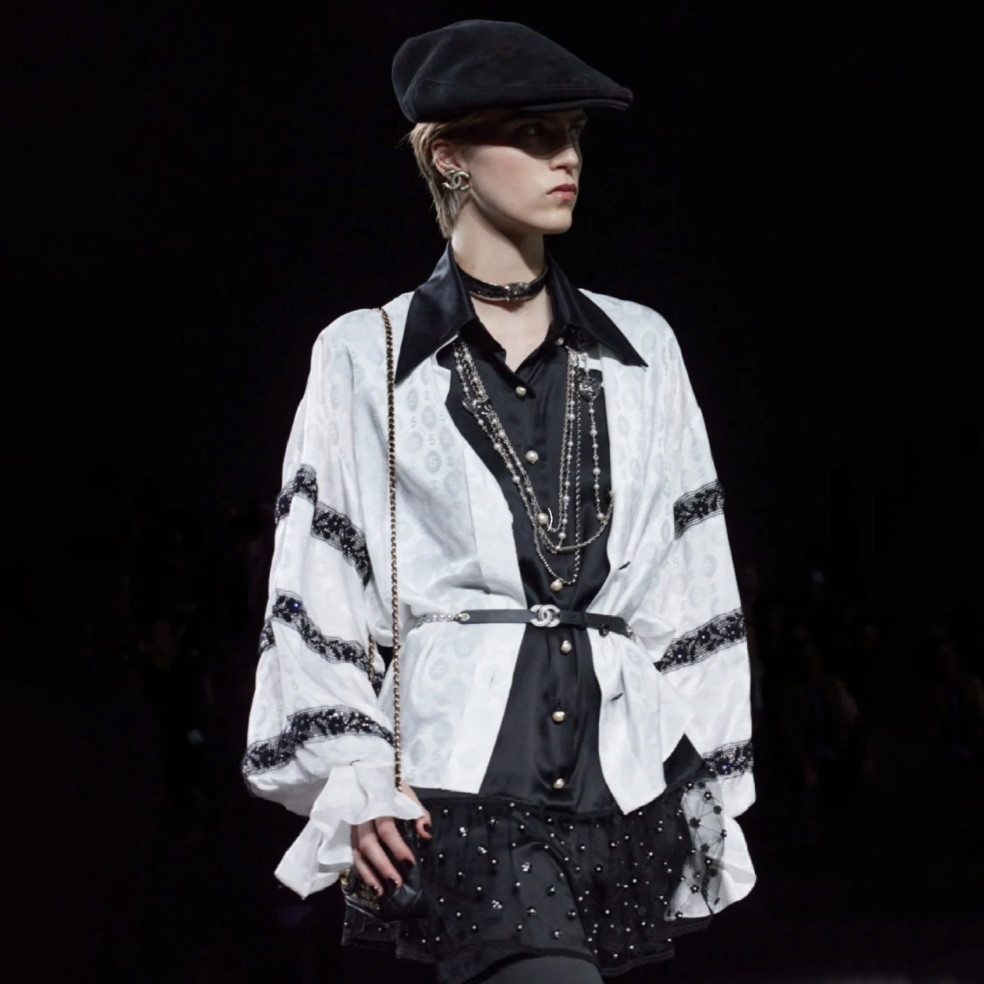 NIGO Chanel Women's Summer Embroidery Printed Black and White Jacquard Silk Single Breasted Long Sleeve Shirt #nigo75597