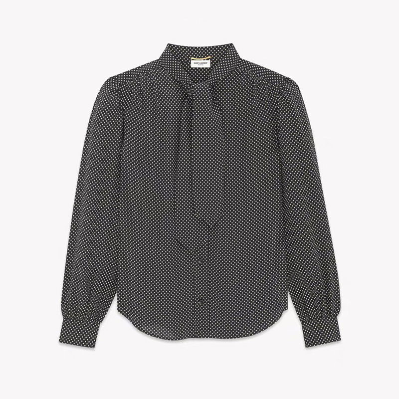 NIGO Saint Laurent Women's Spring/Summer Polka Dot Vintage Solid Color Neck Scarf Silk Long Sleeve Shirt Ngvp #nigo1217