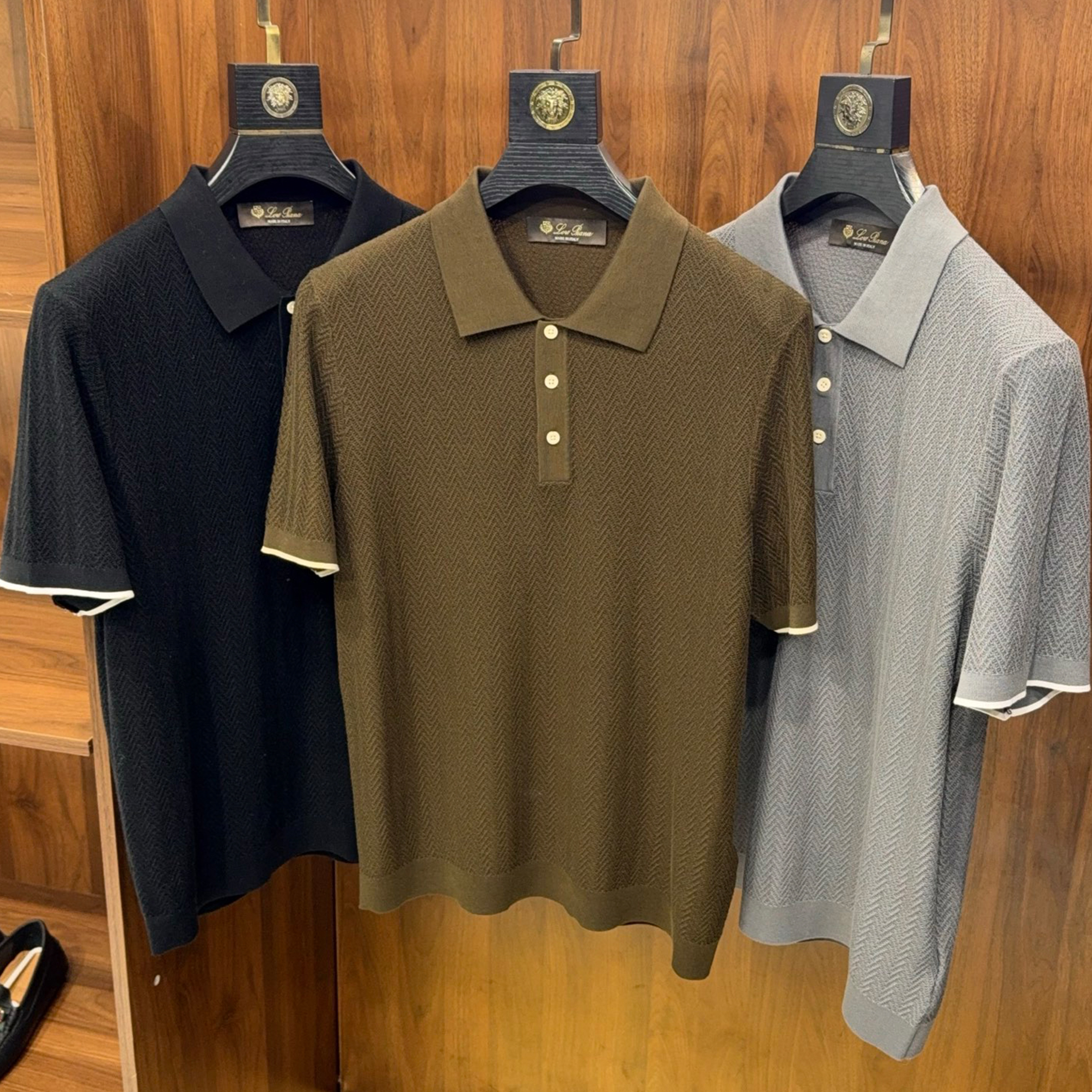 NIGO Loro Piana Men's Summer Business Casual Polo Shirt Mulberry Silk Wave Knit Jacquard Lapel Short-sleeved T-shirt Handsome Temperament Shirt Ngvp #nigo1195