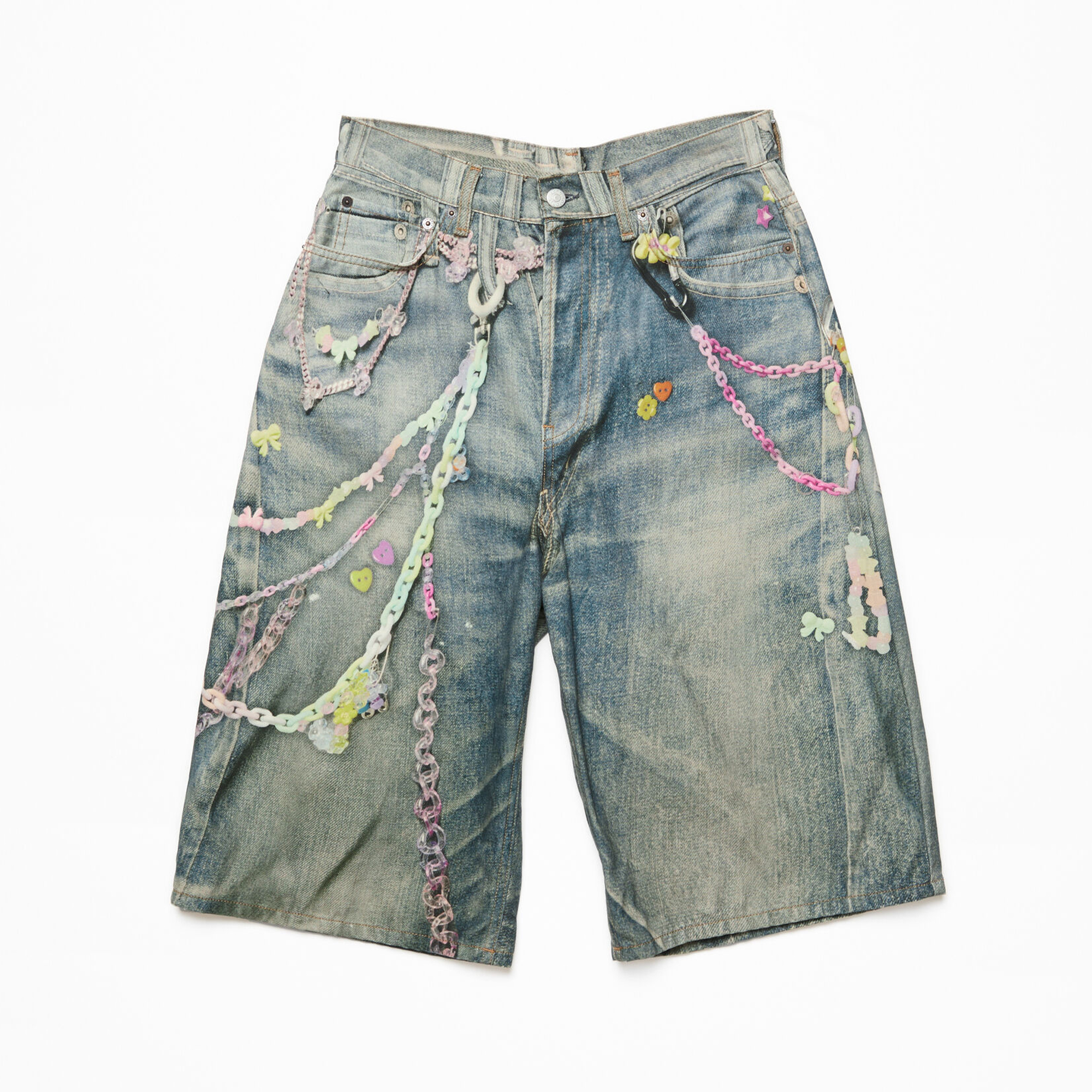 NIGO Acne Studios Men's Chain 3D Printed Summer Vintage Cotton Solid Color Loose Fit Denim Shorts Ngvp #nigo1223