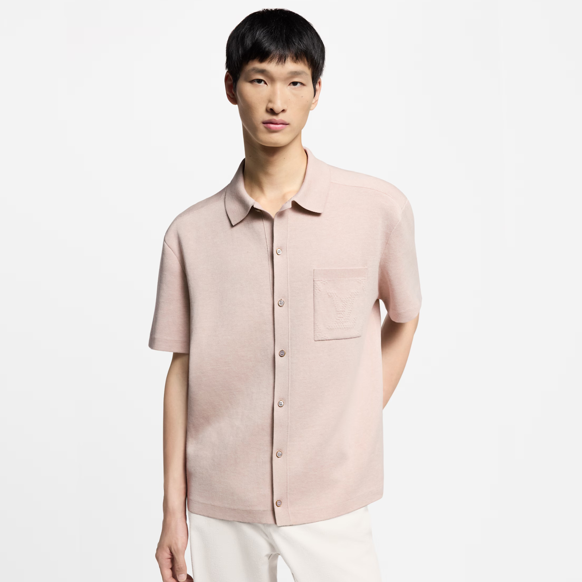 NIGO Louis Vuitton Men's Spring And Summer Solid Color Cotton Single Breasted Short Sleeved Shirt #nigo75644