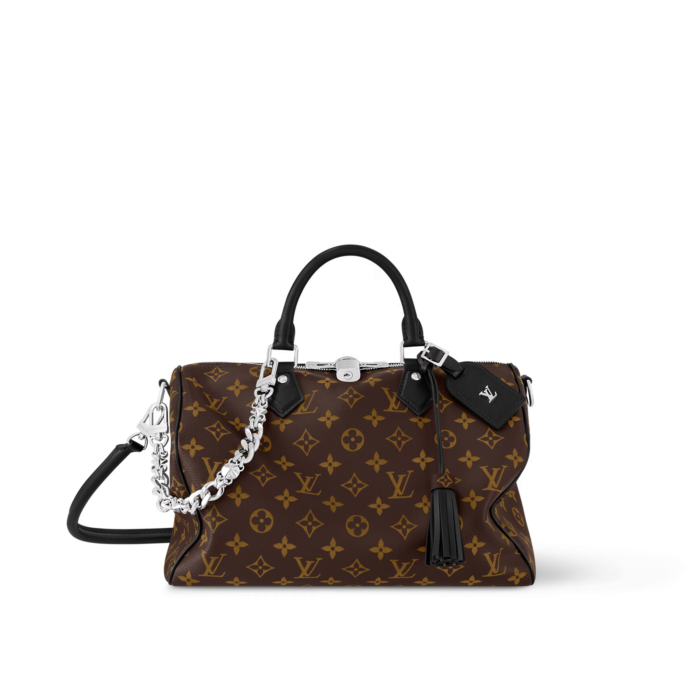 NIGO Louis Vuitton SPEEDY SOFT 30 DARK Women's Brown Detachable Adjustable Shoulder Strap Zipper Closure Bowling Bag Shoulder Slanting Handbag Bags #nigo75634