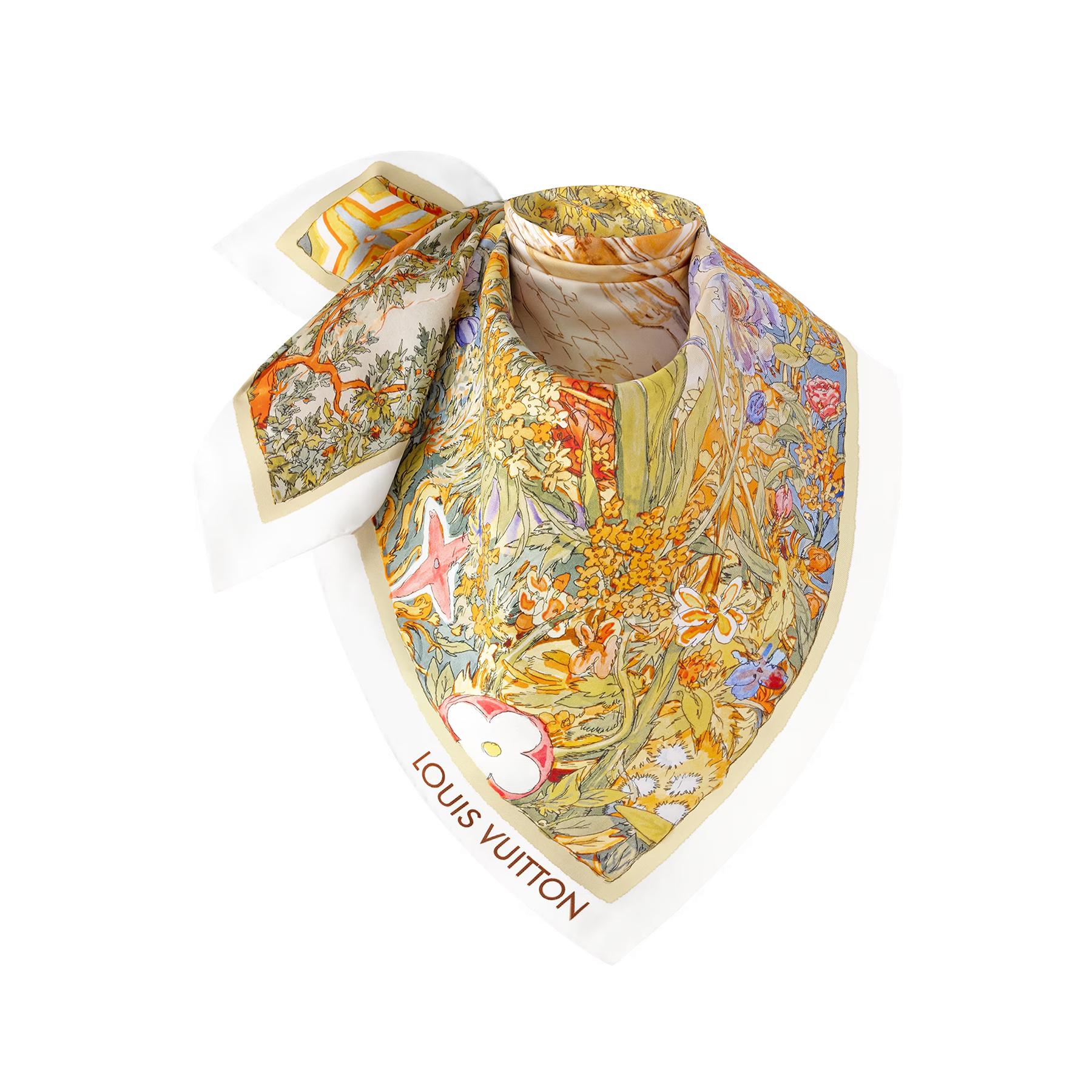 NIGO Louis Vuitton Women's Floral Printed Yellow Mulberry Silk Scarf #nigo75676