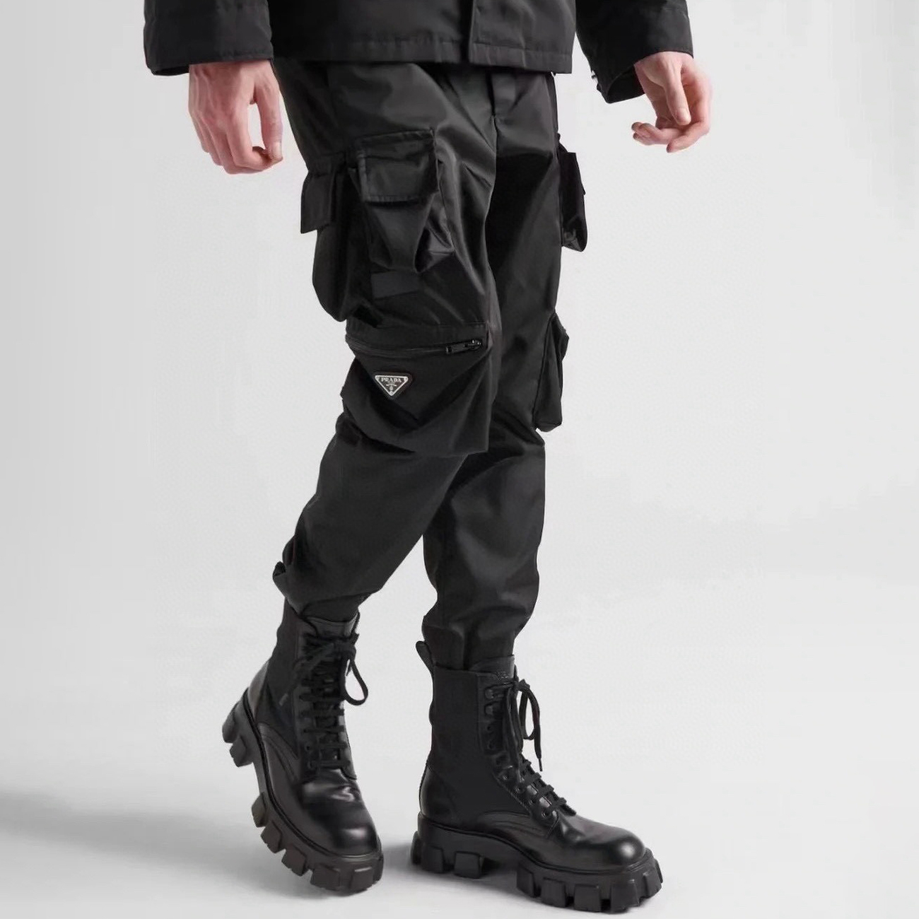 NIGO Prada Men's Spring And Summer Solid Color Nylon Multi Functional Pockets Trousers Pants #nigo75645