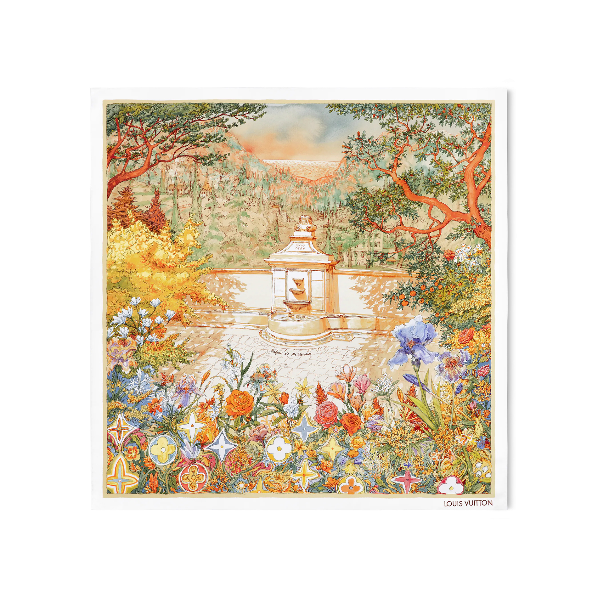 NIGO Louis Vuitton Women's Floral Printed Yellow Mulberry Silk Scarf #nigo75676