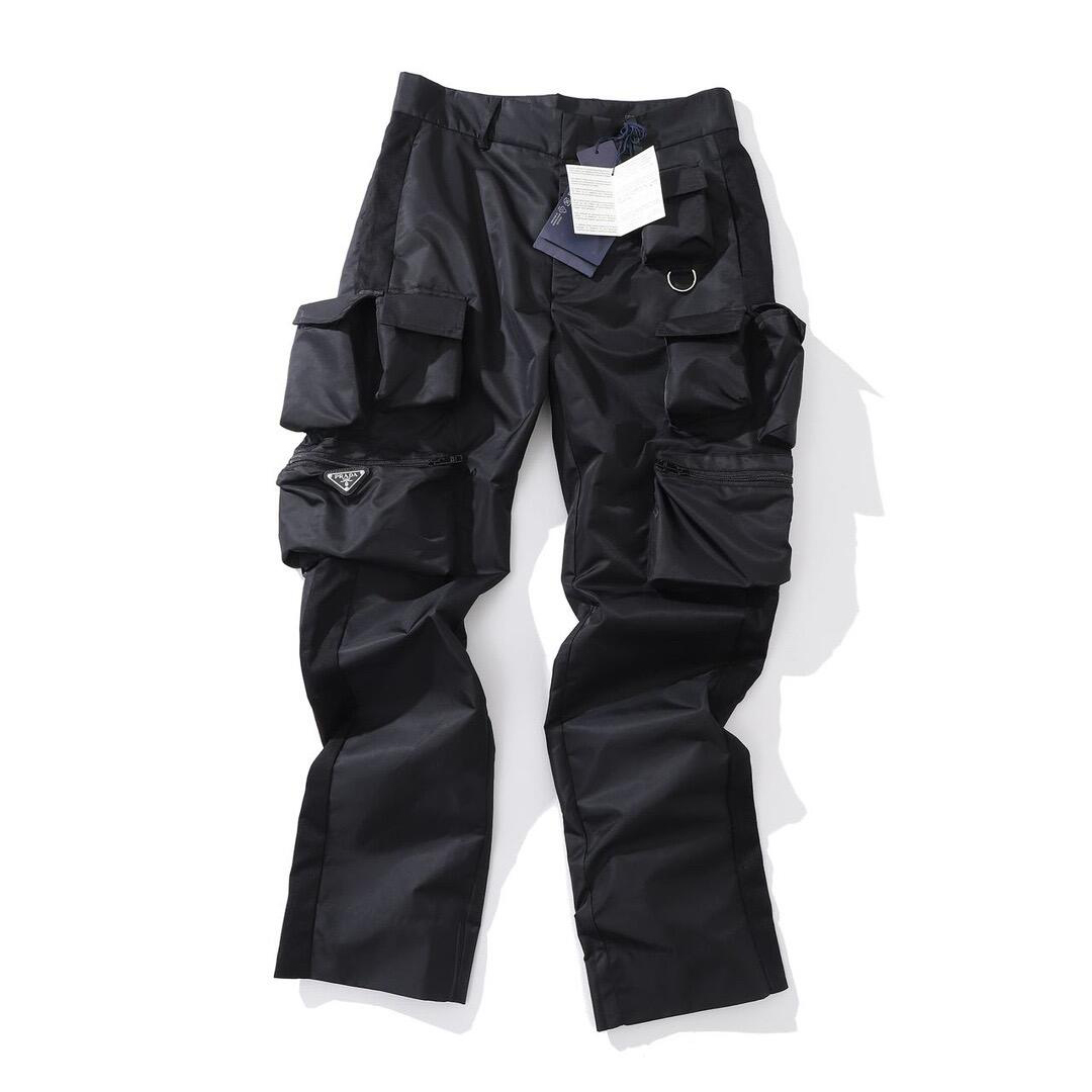 NIGO Prada Men's Spring And Summer Solid Color Nylon Multi Functional Pockets Trousers Pants #nigo75645