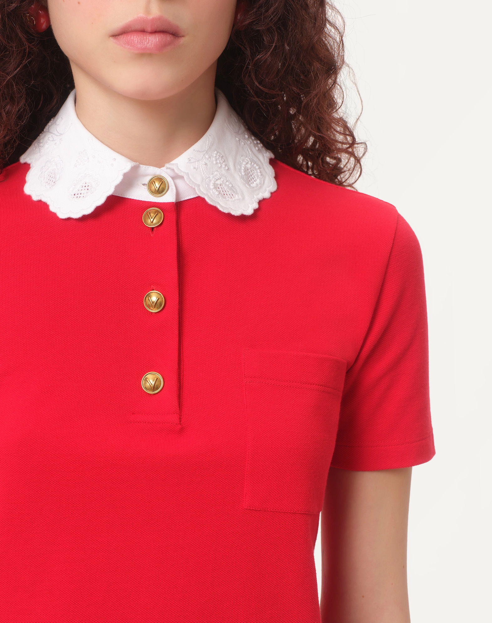 NIGO Valentino Women's Summer Lace Neckline Embroidery Colorblocking Cotton Short Sleeve Polo Shirt Ngvp #nigo1237