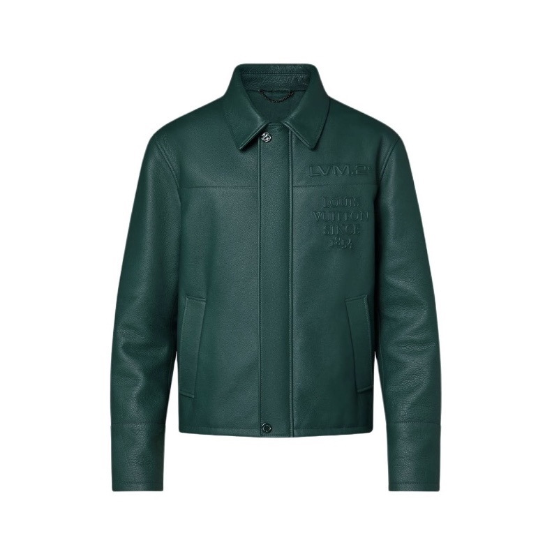 NIGO Louis Vuitton Men's Fall And Winter Green Retro Embossed Leather Long-sleeved Shirt Cowhide Jacket Fashion Trend Leisure Lapel Zipper Leather Jacket #nigo81126